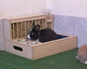 Rabbit Hay Feeder Water Litter box - Nibbler Combo 4in1 - Scratchy Things Premium Pet Furniture