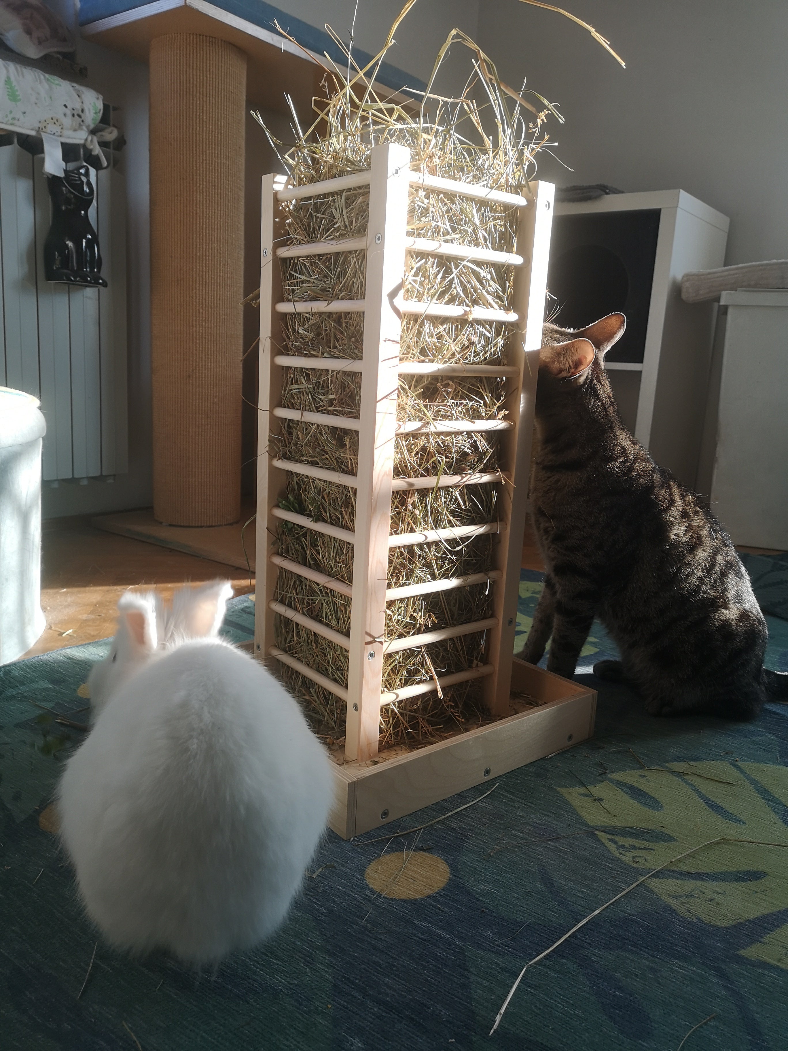 Rabbit Hay Rack Feeder Tower - Nibbler HayTower - Scratchy Things Premium Pet Furniture