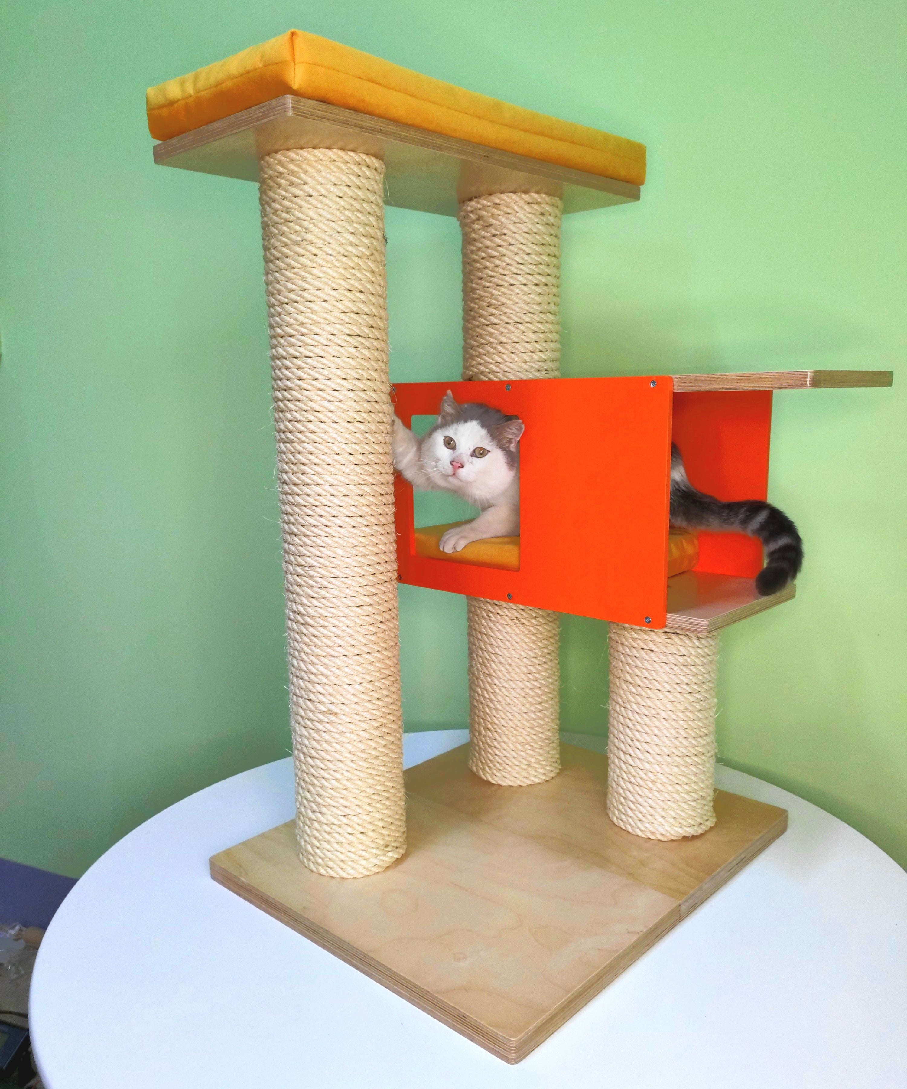 Big Cat Tower Pole Box Bed Shelf - Floory Rook - Scratchy Things Premium Pet Furniture