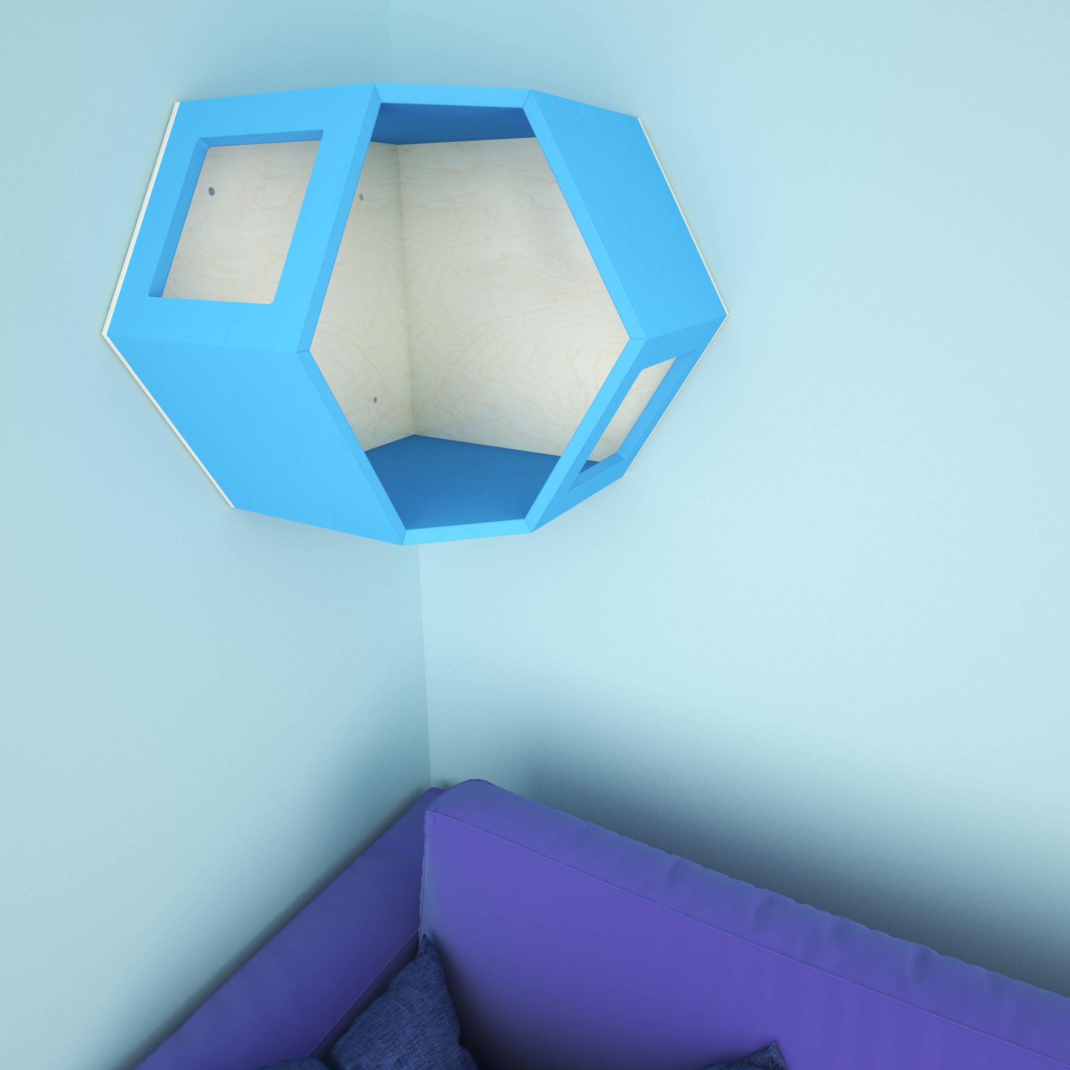 Cat Wall Shelf Hexagonal Corner Bed - Wally Hex Corner 30 - Scratchy Things Premium Pet Furniture