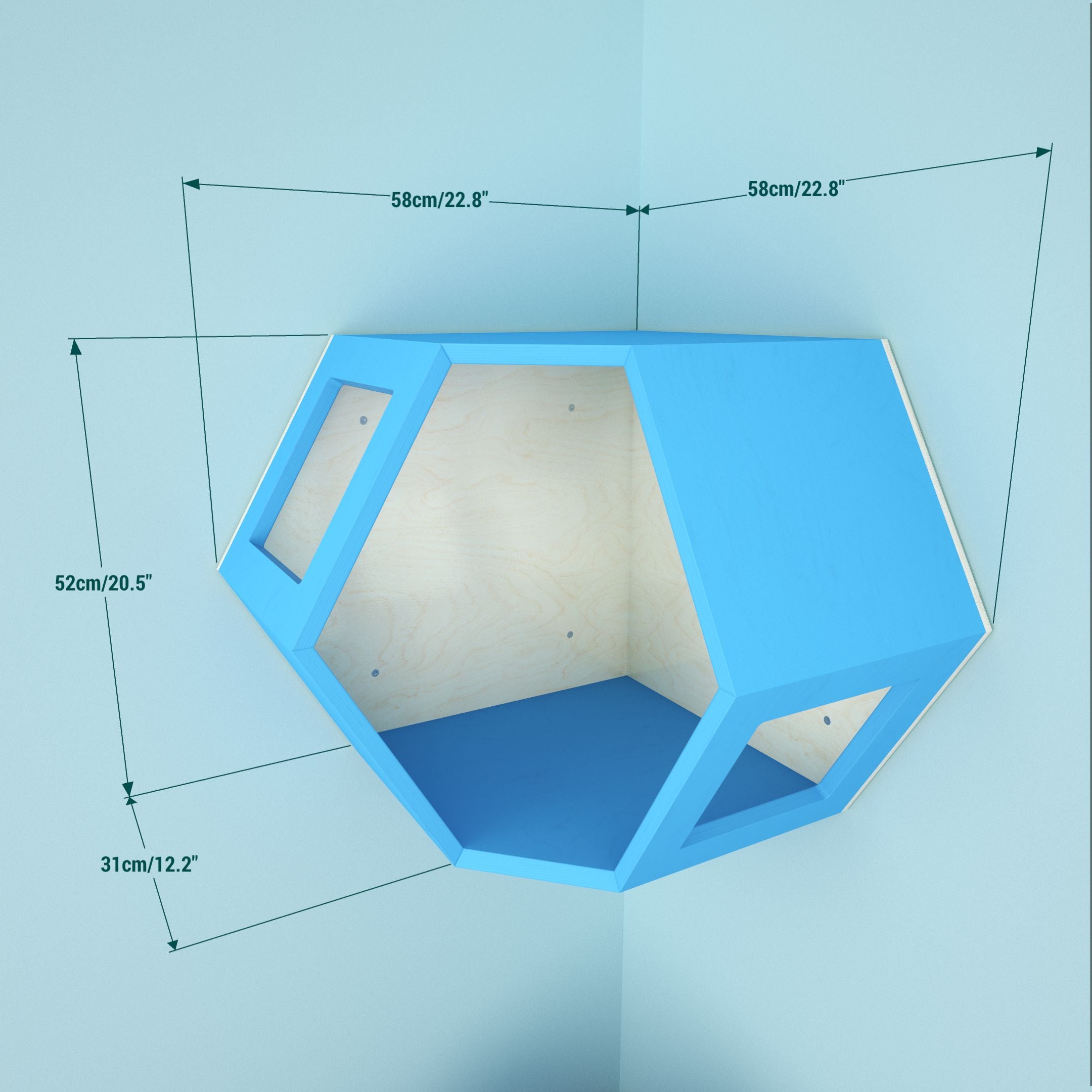 Cat Wall Shelf Hexagonal Corner Bed - Wally Hex Corner 30 - Scratchy Things Premium Pet Furniture