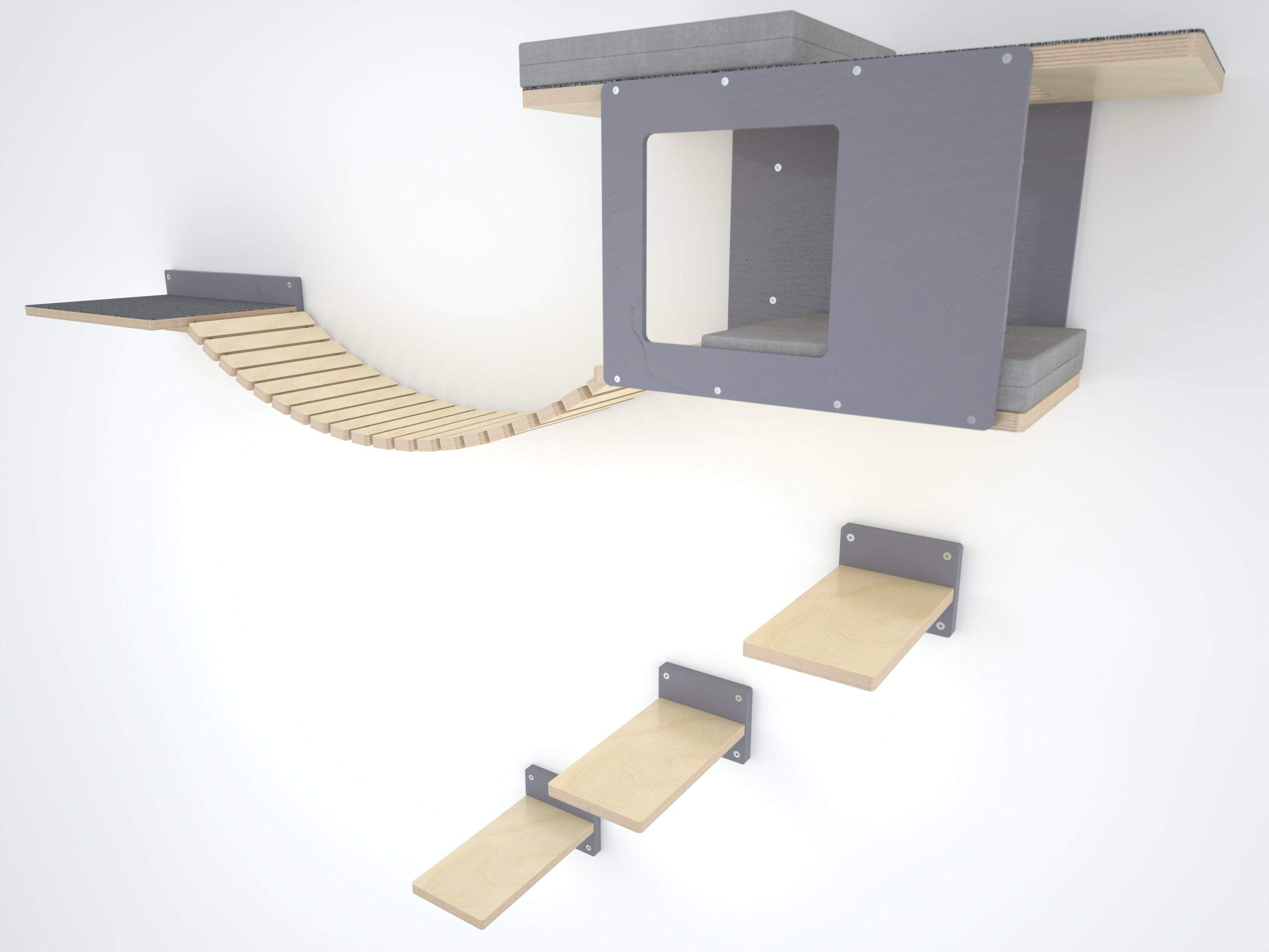 Big Cat Wall Shelf Bed Bundle - Wally BigCat Mini Play Bundle - Scratchy Things Premium Pet Furniture