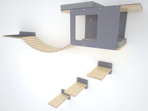 Big Cat Wall Shelf Bed Bundle - Wally BigCat Mini Play Bundle - Scratchy Things Premium Pet Furniture