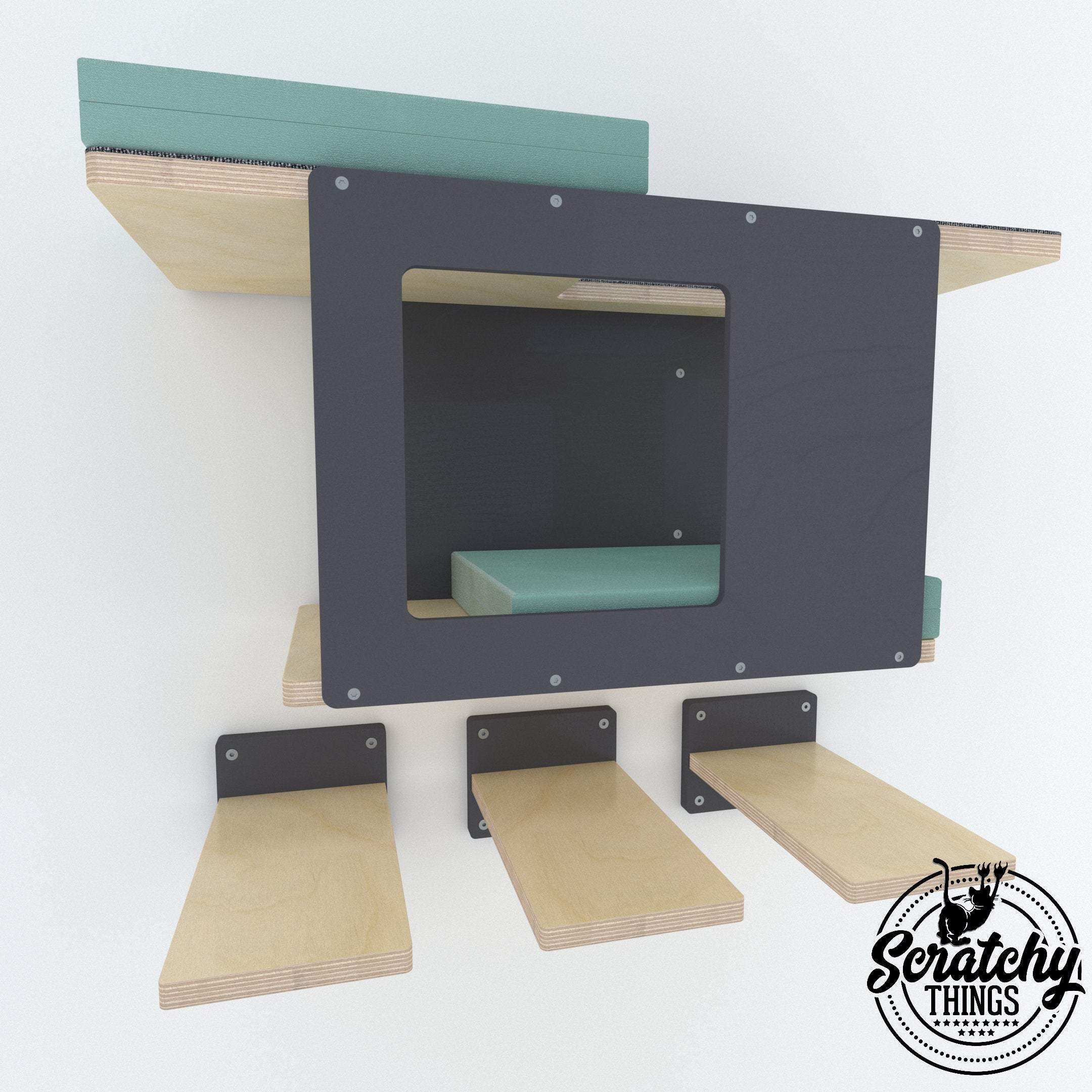 Big Cat Wall Shelf Bed Bundle - Wally BigCat Tunnel Mini Bundle - Scratchy Things Premium Pet Furniture