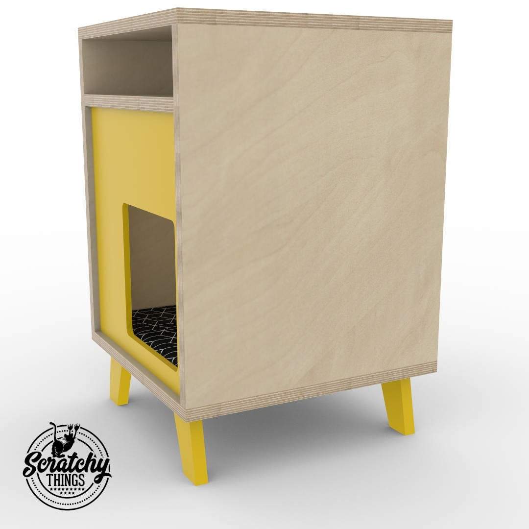 Cat Box House Bed - Boxy BedSide 40 - Scratchy Things Premium Pet Furniture