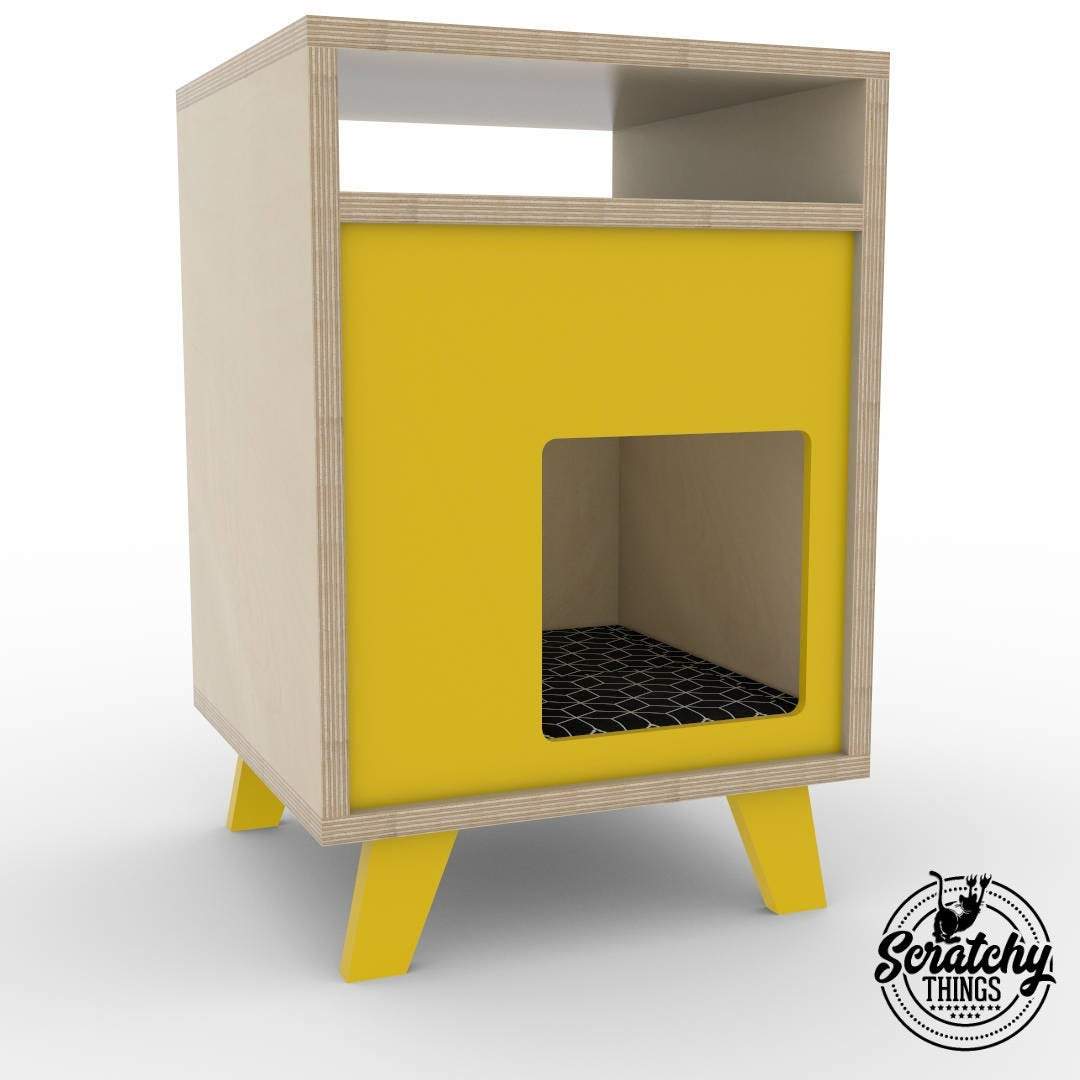 Cat Box House Bed - Boxy BedSide 40 - Scratchy Things Premium Pet Furniture
