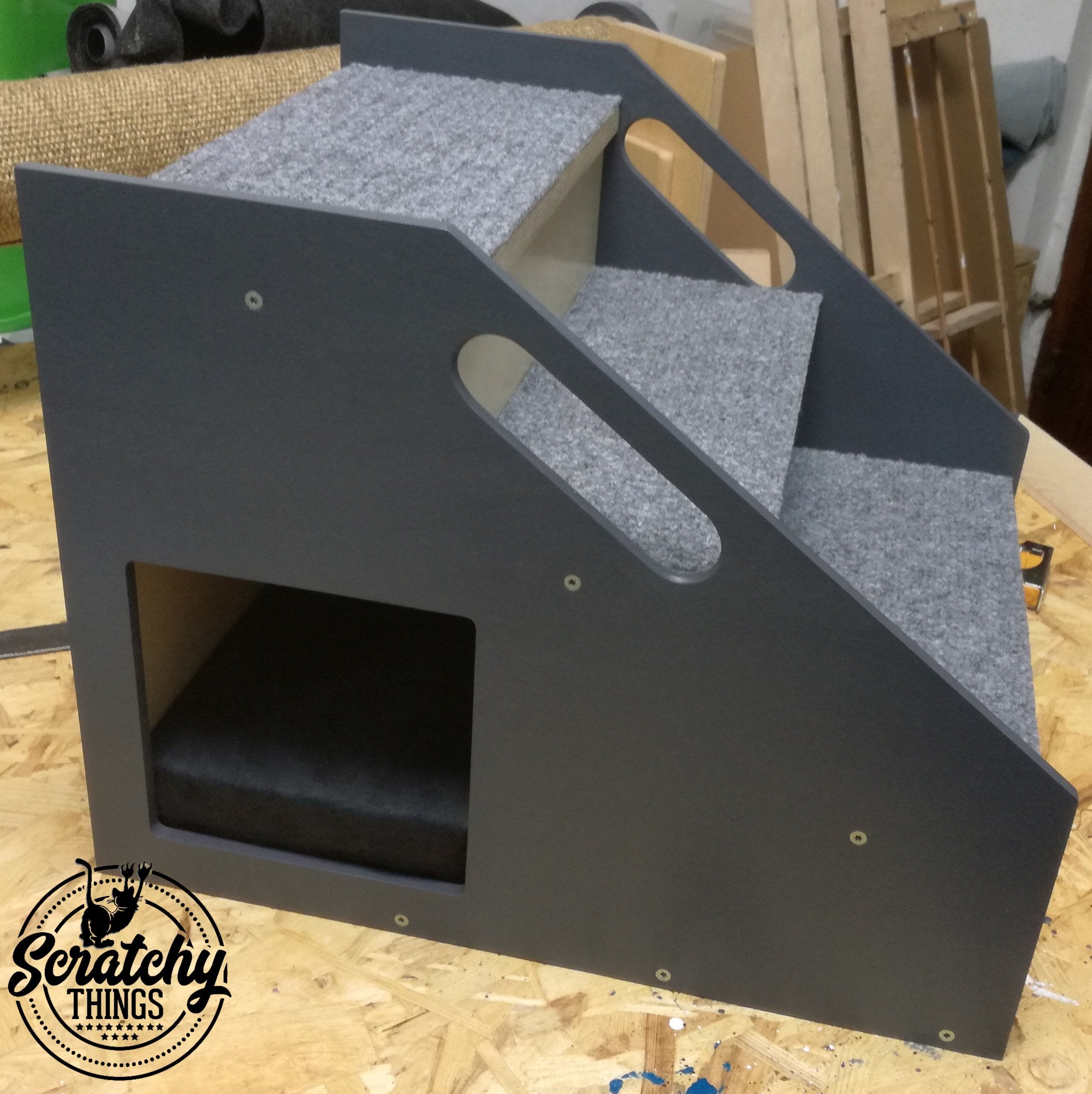 Cat Stairs Box House Bed - Boxy 3-Step - Scratchy Things Premium Pet Furniture