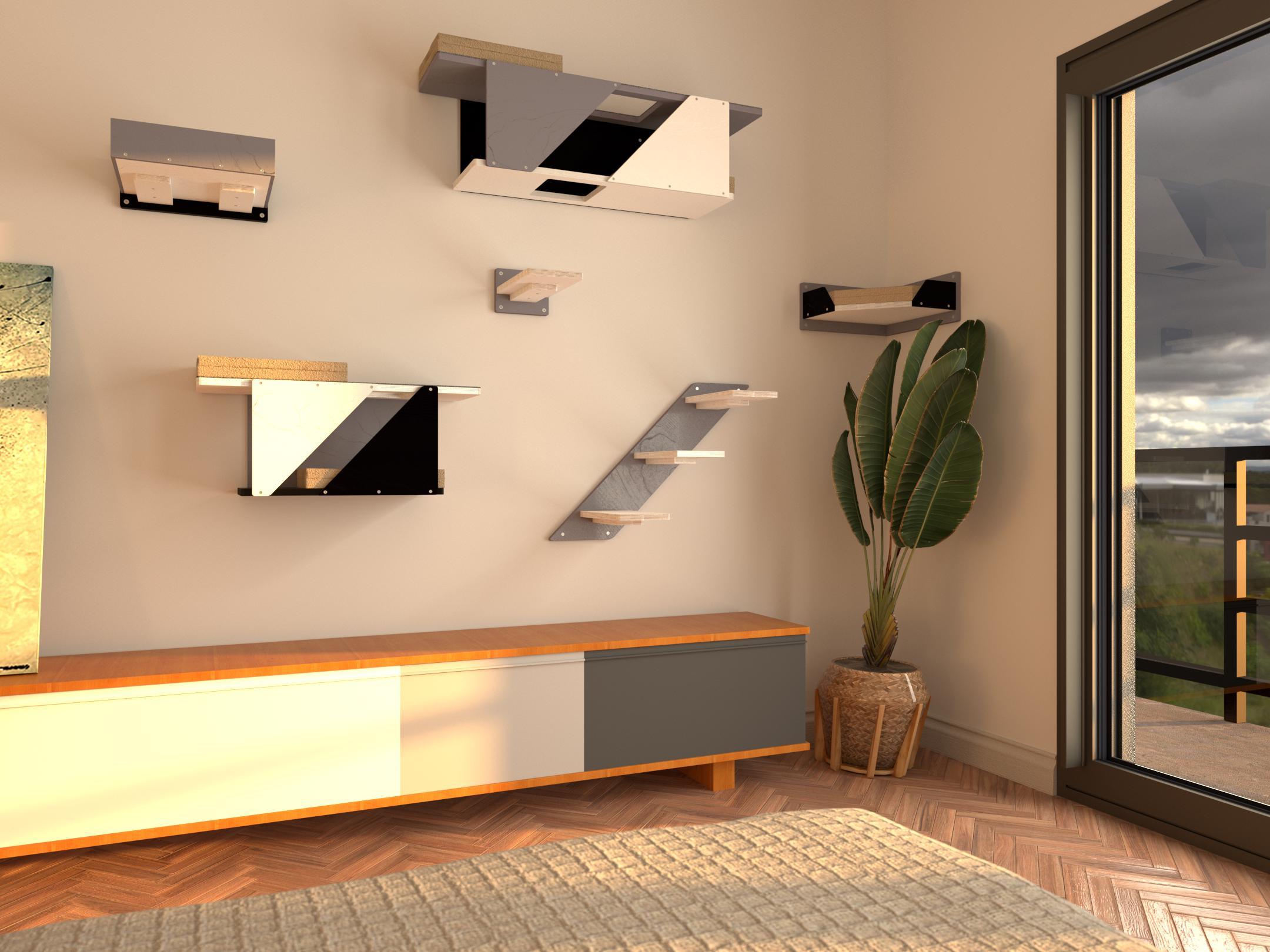 Cat Wall Shelf Bed Bundle - Sharp View Bundle - Scratchy Things Premium Pet Furniture