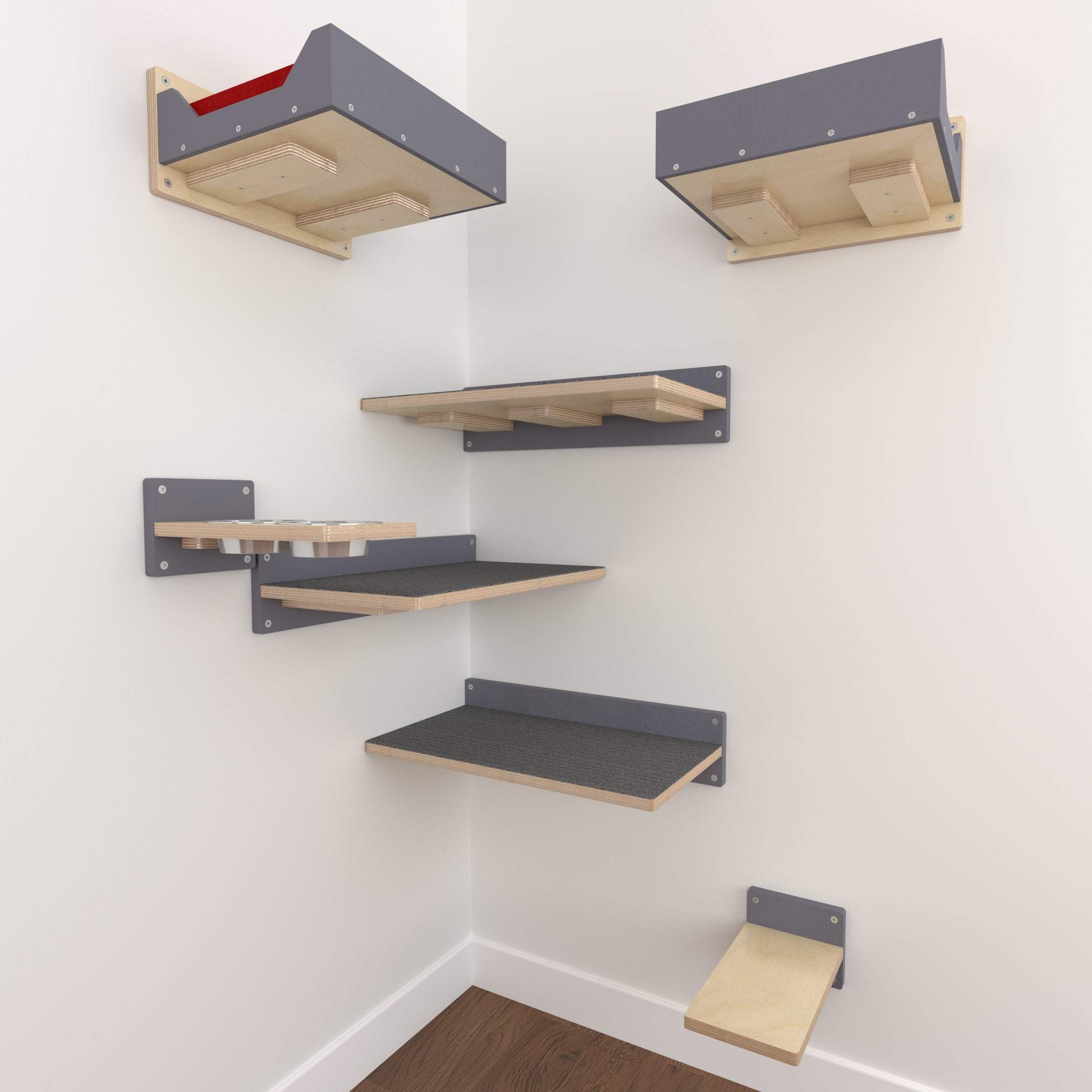 Cat Wall Shelf Bed Feeder Bundle - Even Flatter Corner Bundle - Scratchy Things Premium Pet Furniture