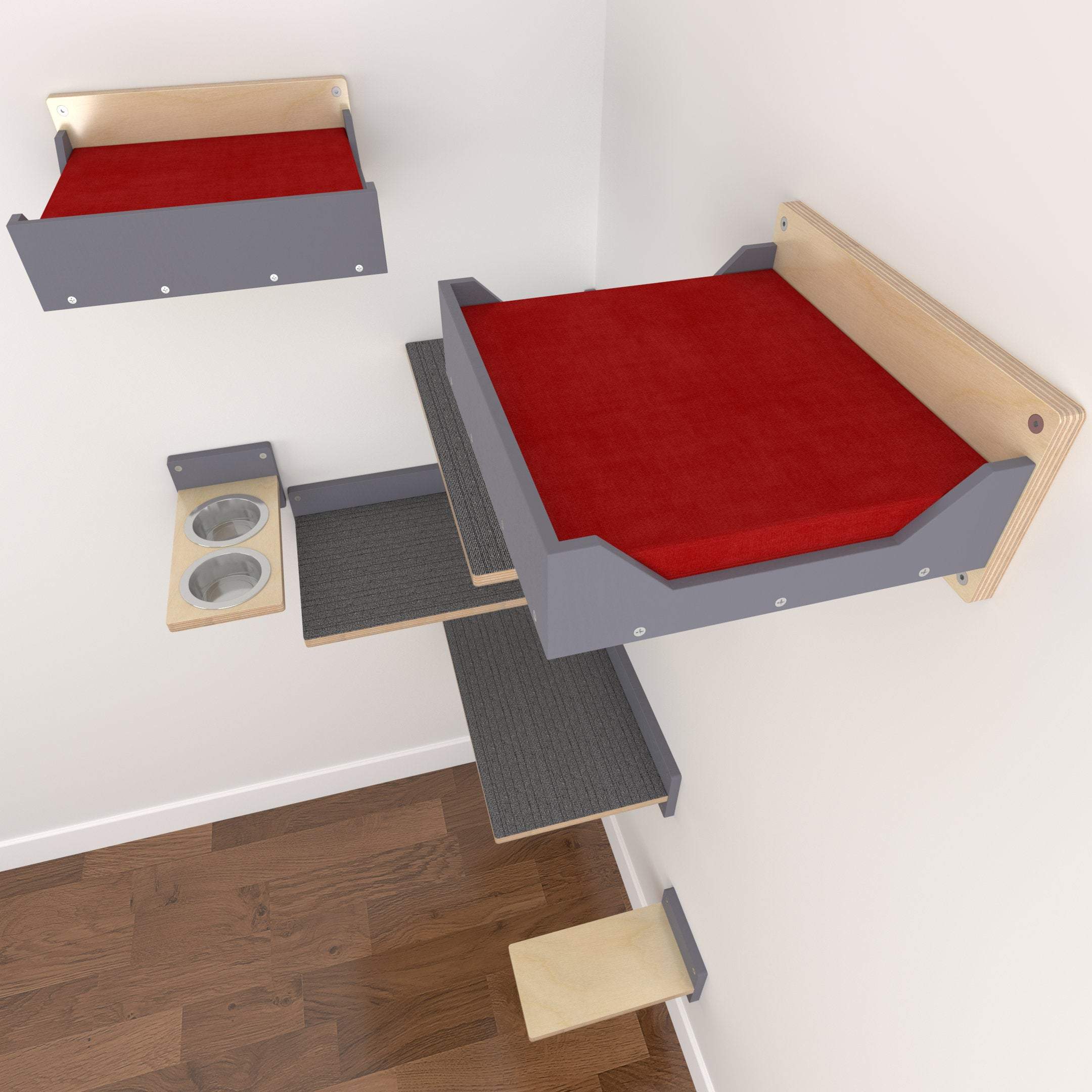 Cat Wall Shelf Bed Feeder Bundle - Even Flatter Corner Bundle - Scratchy Things Premium Pet Furniture