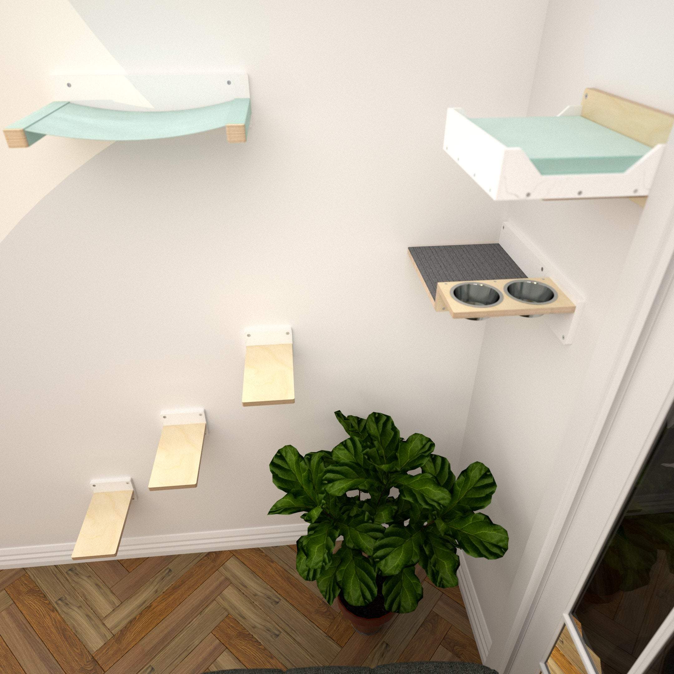 Cat Wall Shelf Bed Feeder Hammock Corner - Wally Corner Feeder Bundle - Scratchy Things Premium Pet Furniture