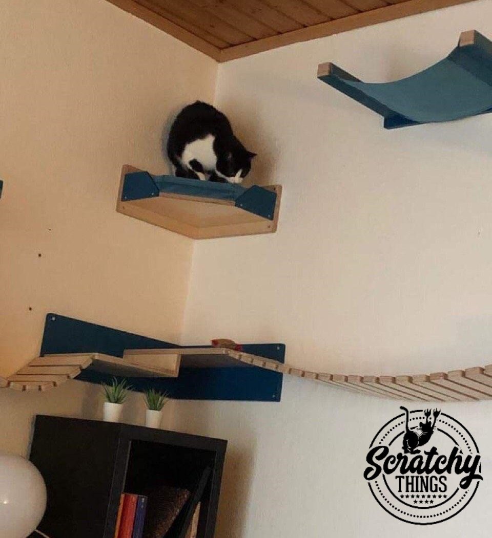 Cat Wall Shelf Bridge Bed Bundle - Big Corner Bundle - READY TO SHIP - Scratchy Things Premium Pet Furniture