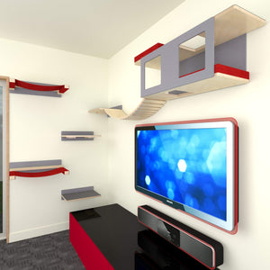 Cat Wall Shelf Bridge Bed Bundle - BigCat Corner TV Bundle - Scratchy Things Premium Pet Furniture