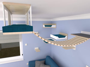 Cat Wall Shelf Bridge Bed Bundle - Corner Heights Bundle - Scratchy Things Premium Pet Furniture