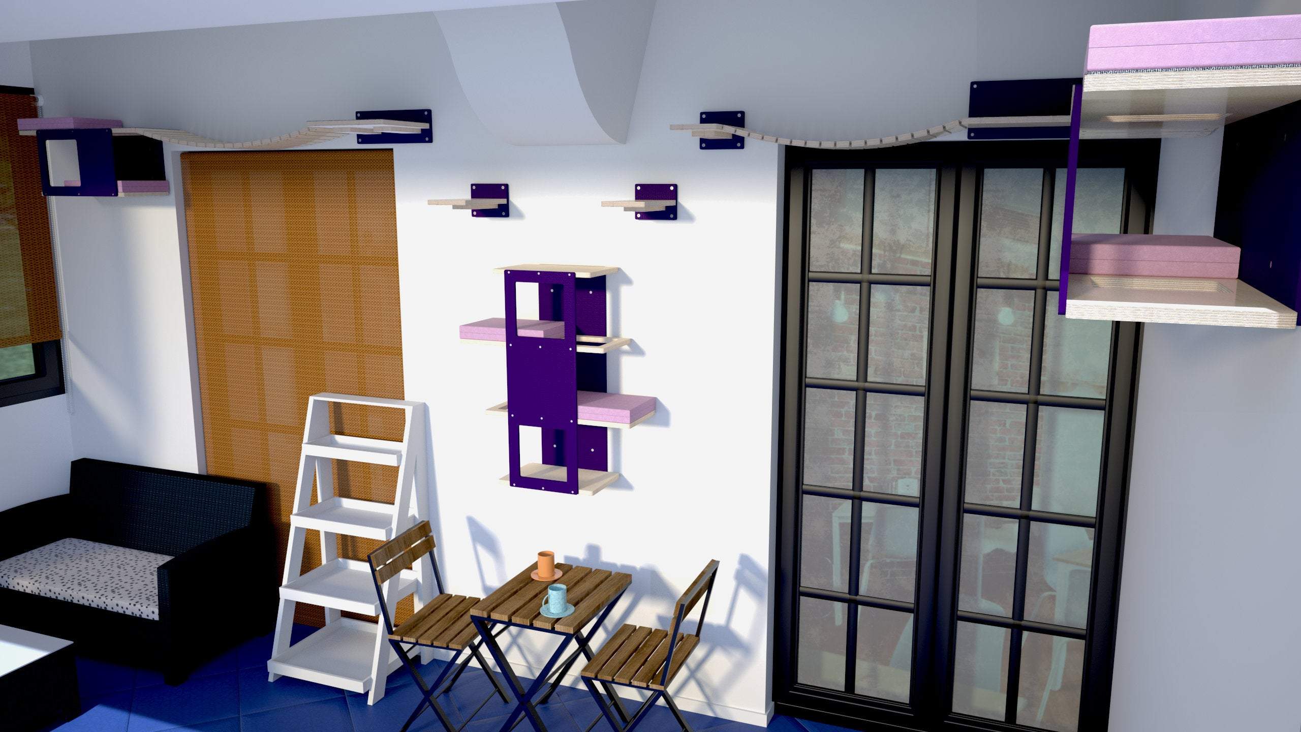 Cat Wall Shelf Bridge Bed Bundle - Purple Bundle - Scratchy Things Premium Pet Furniture