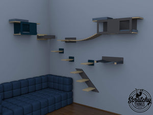 Cat Wall Shelf Bridge Bed Bundle - Slightly Less Big Corner Bundle - Scratchy Things Premium Pet Furniture