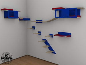 Cat Wall Shelf Bridge Bed Bundle - Slightly Less Big Corner Bundle - Scratchy Things Premium Pet Furniture