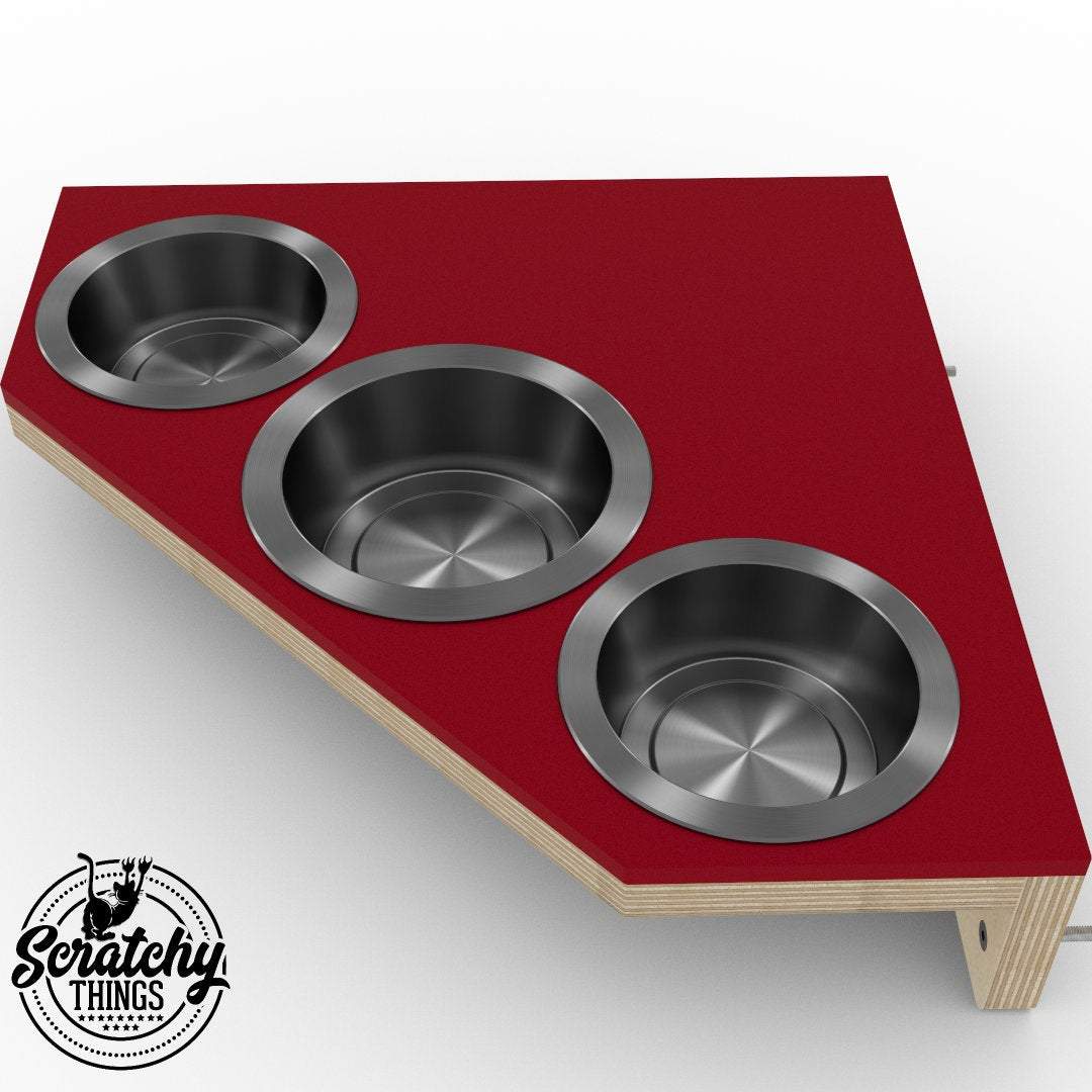 Cat Wall Shelf Feeder Corner - Wally Corner Feeder Trio - Scratchy Things Premium Pet Furniture
