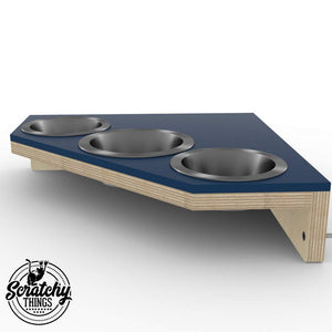 Cat Wall Shelf Feeder Corner - Wally Corner Feeder Trio - Scratchy Things Premium Pet Furniture