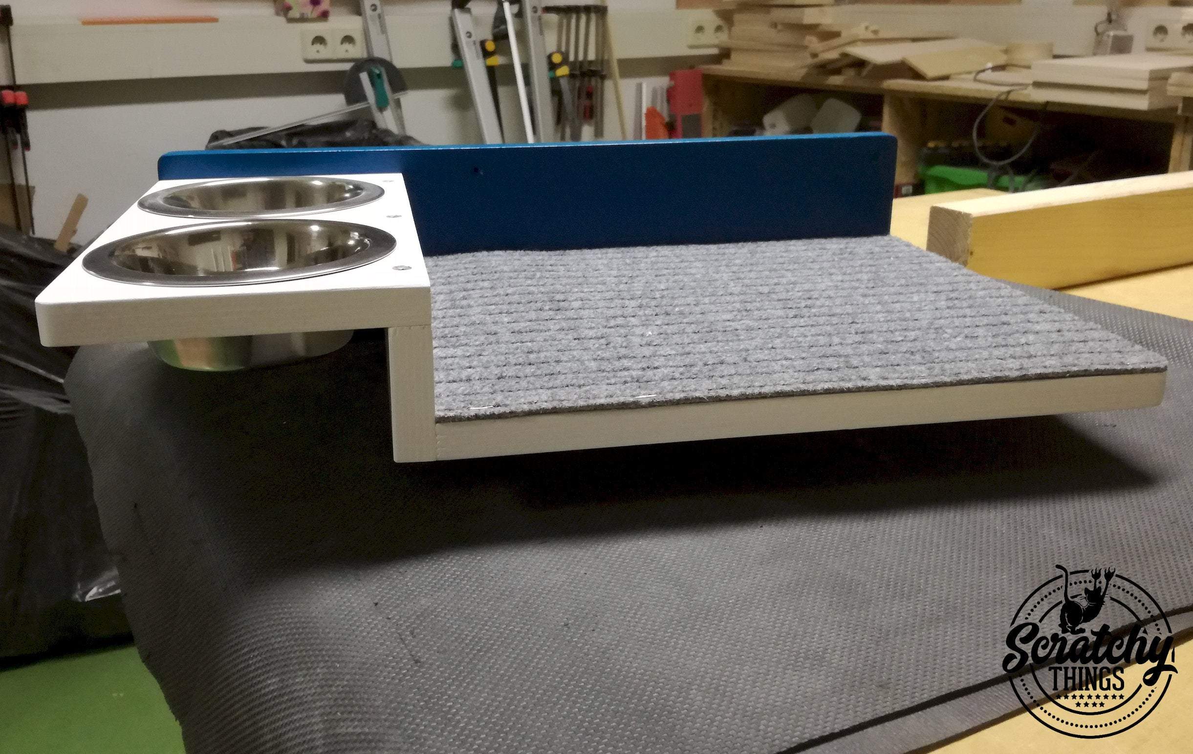 Cat Wall Shelf Feeder Step - Wally Flat Feeder - Scratchy Things Premium Pet Furniture