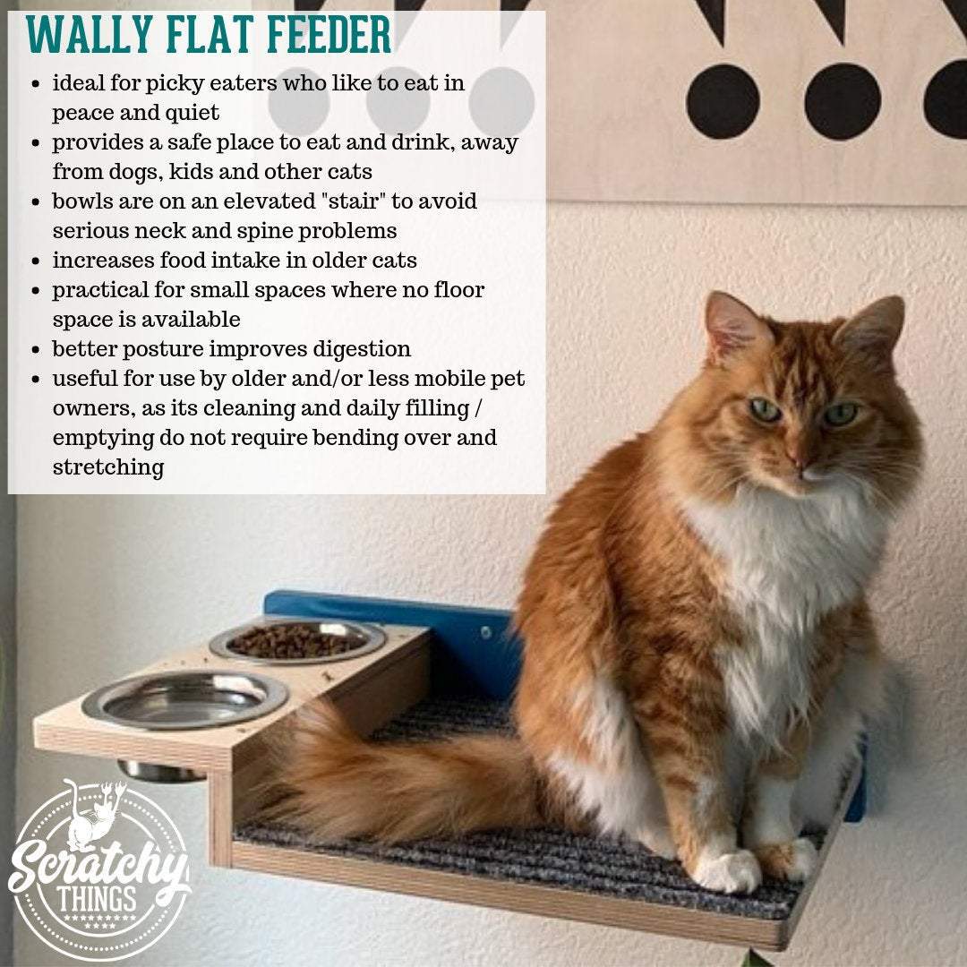 Cat Wall Shelf Feeder Step - Wally Flat Feeder - Scratchy Things Premium Pet Furniture