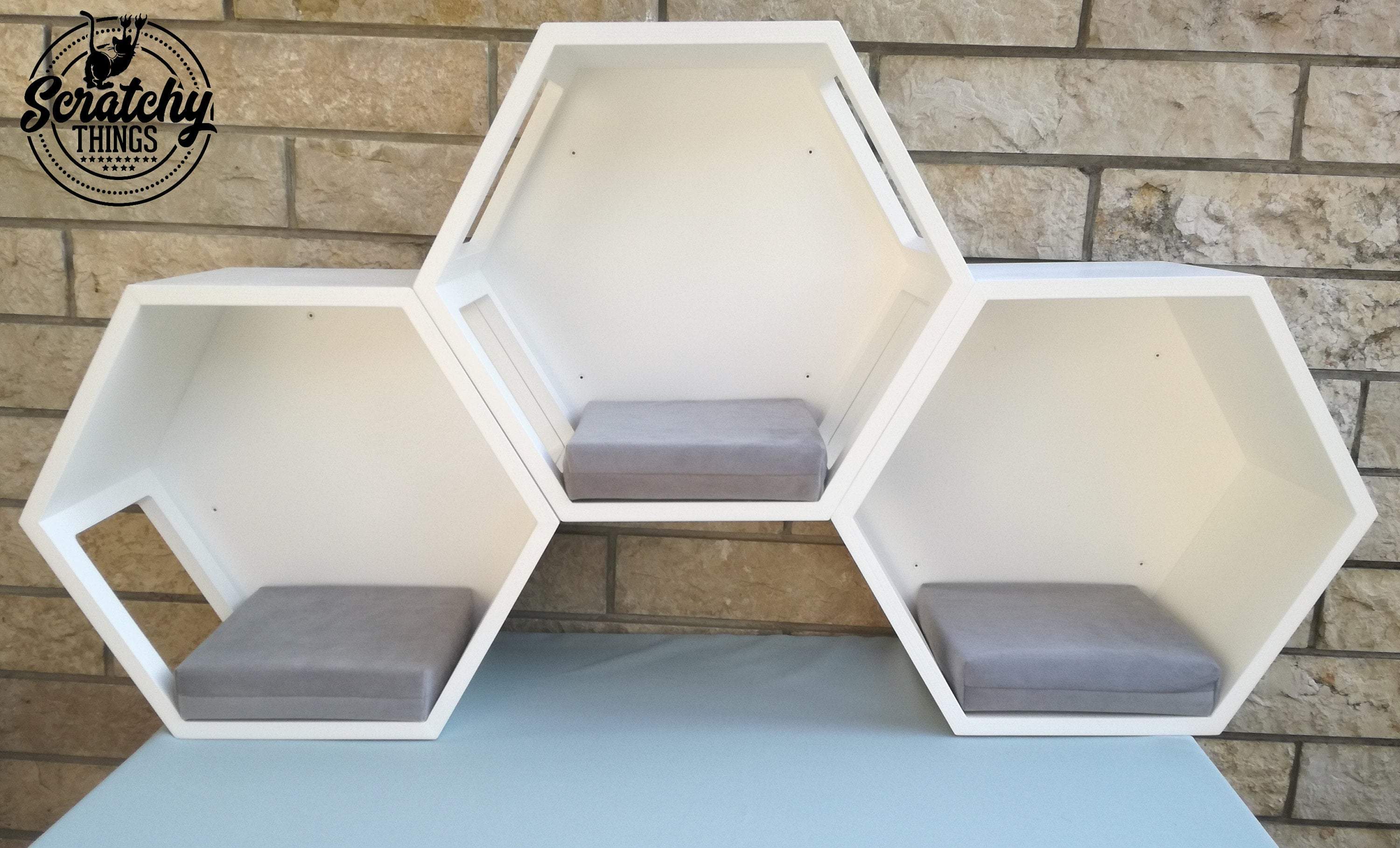 Cat Wall Shelf Hexagonal Bed Bundle - Wally Hex 25 2-pack - Scratchy Things Premium Pet Furniture
