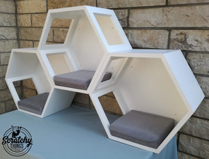 Cat Wall Shelf Hexagonal Bed Bundle - Wally Hex 25 3-pack - Scratchy Things Premium Pet Furniture
