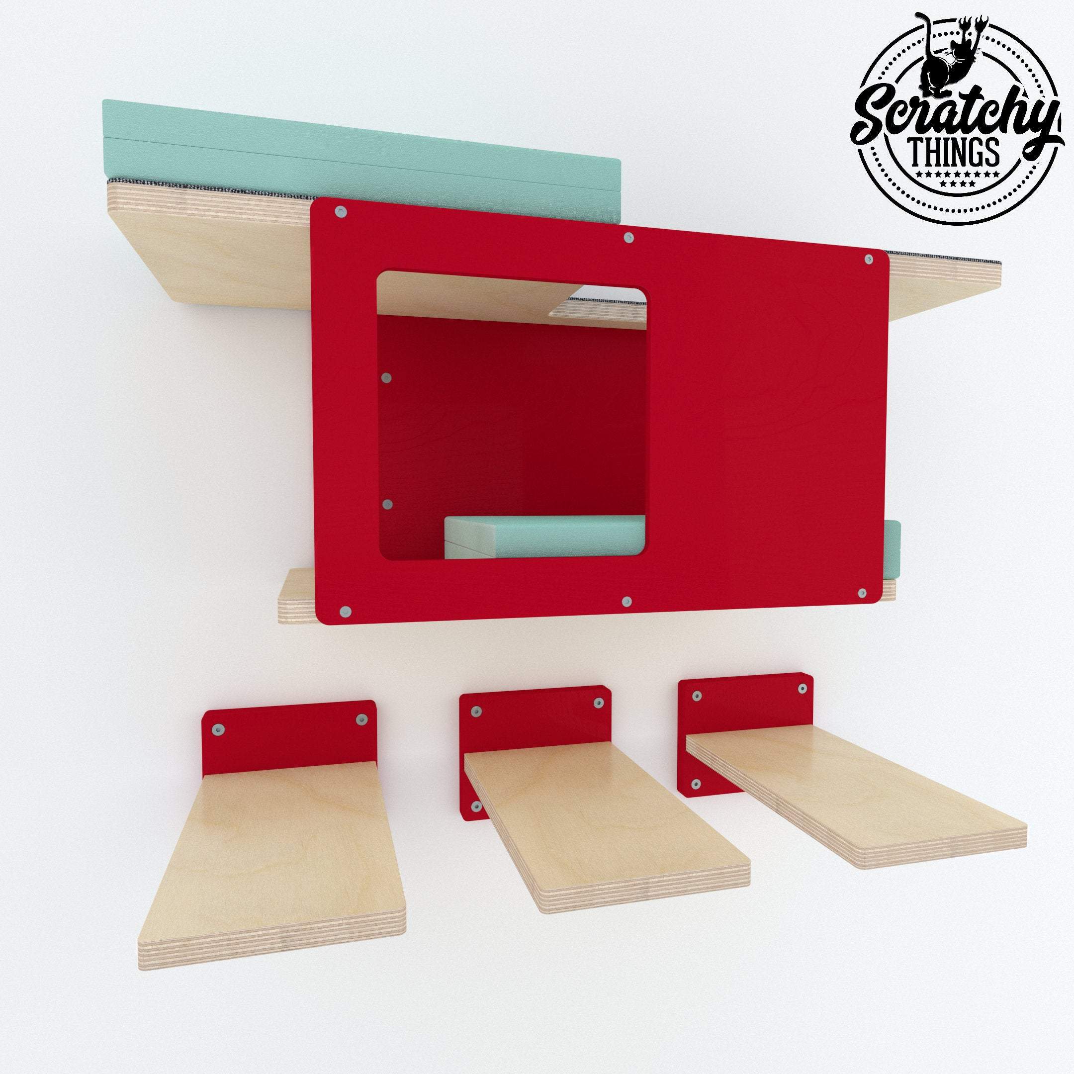 Cat Wall Shelf Step Bed Bundle - Wally Mini Bundle - Scratchy Things Premium Pet Furniture