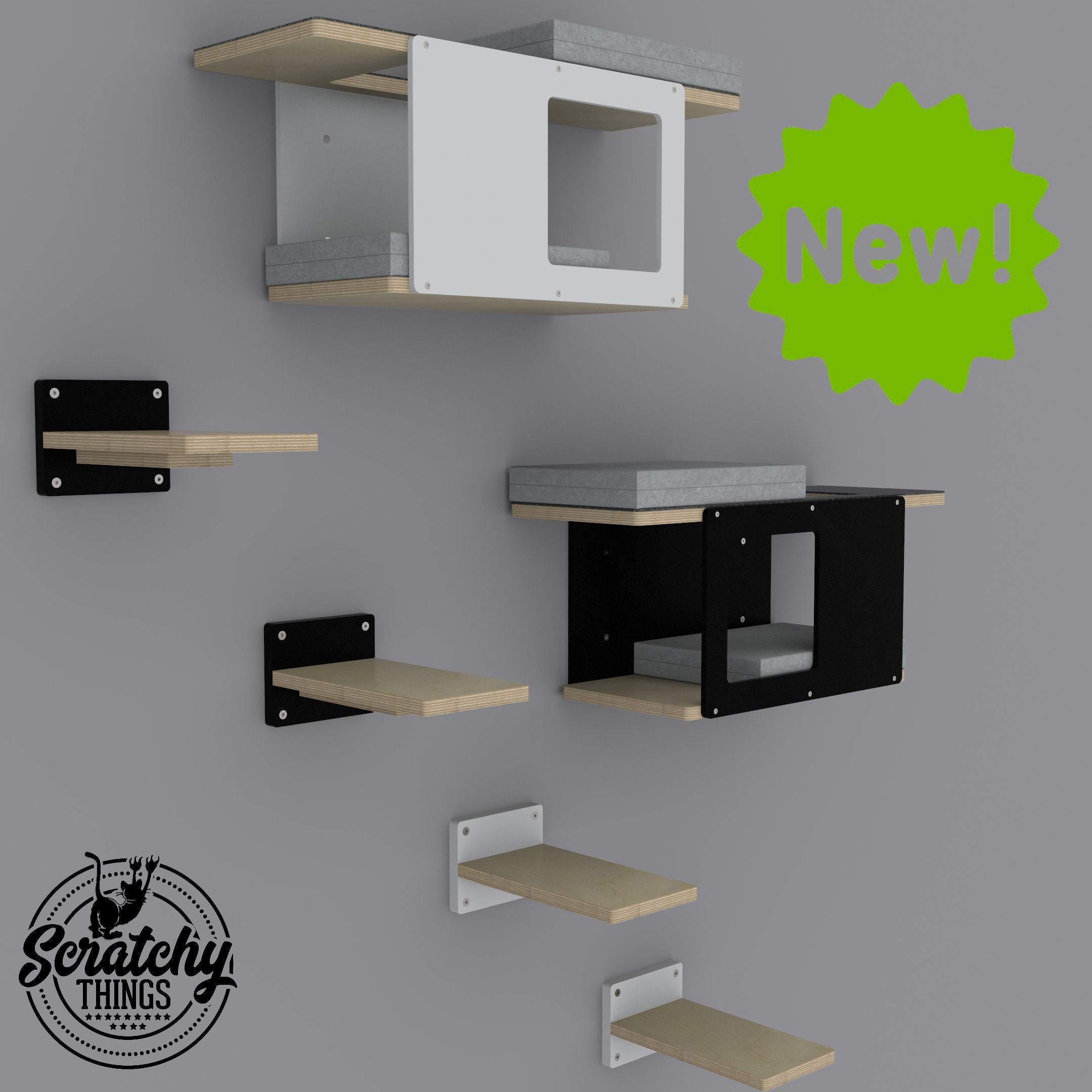 Cat Wall Shelf Step Bed Bundle - Wally Mini Double Bundle - Scratchy Things Premium Pet Furniture