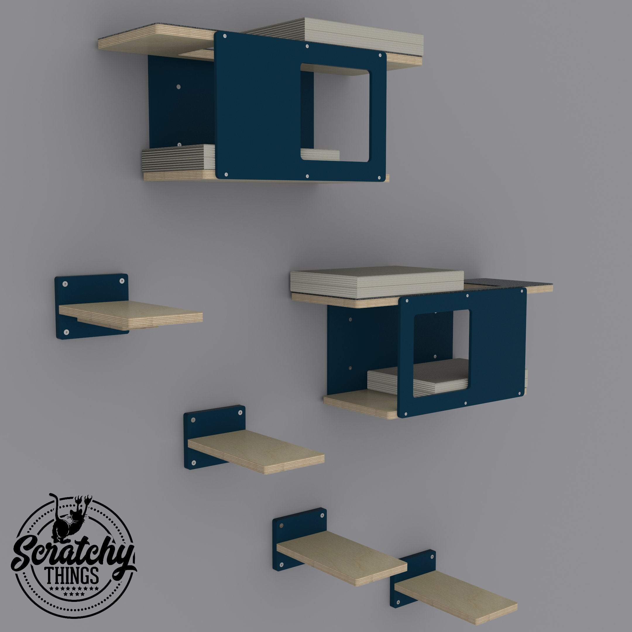 Cat Wall Shelf Step Bed Bundle - Wally Mini Double Bundle - Scratchy Things Premium Pet Furniture