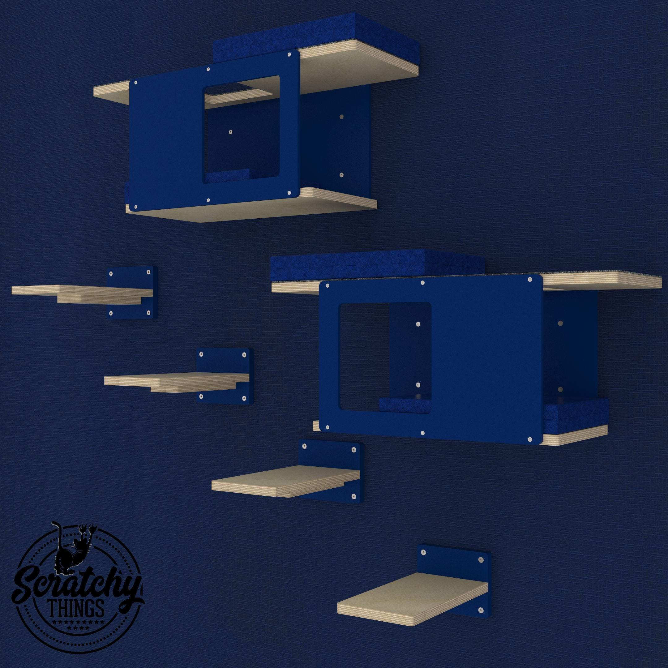 Cat Wall Shelf Step Bed Bundle - Wally Mini Double Bundle - Scratchy Things Premium Pet Furniture