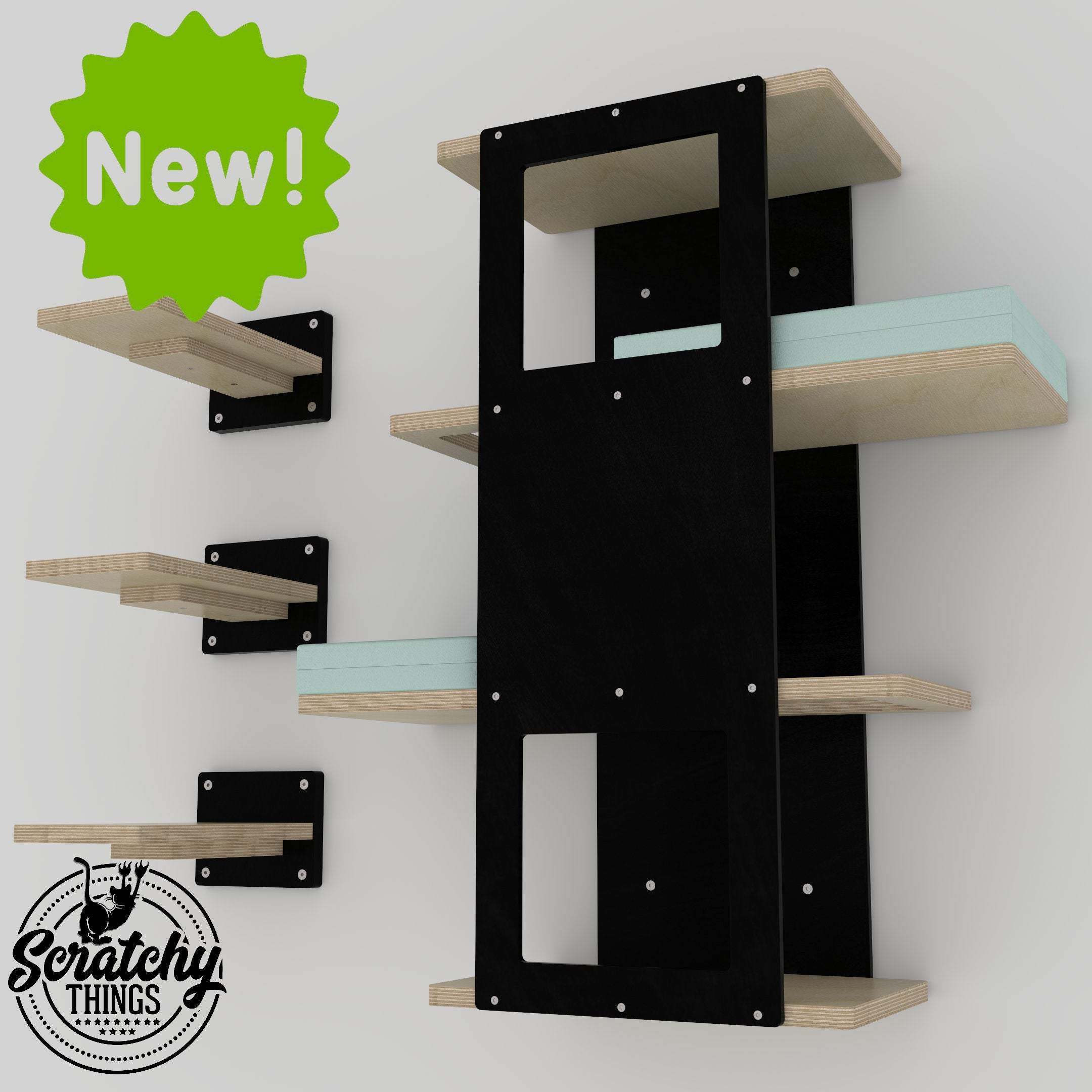 Cat Wall Shelf Step Bed Bundle - Wally Stacker Bundle - Scratchy Things Premium Pet Furniture