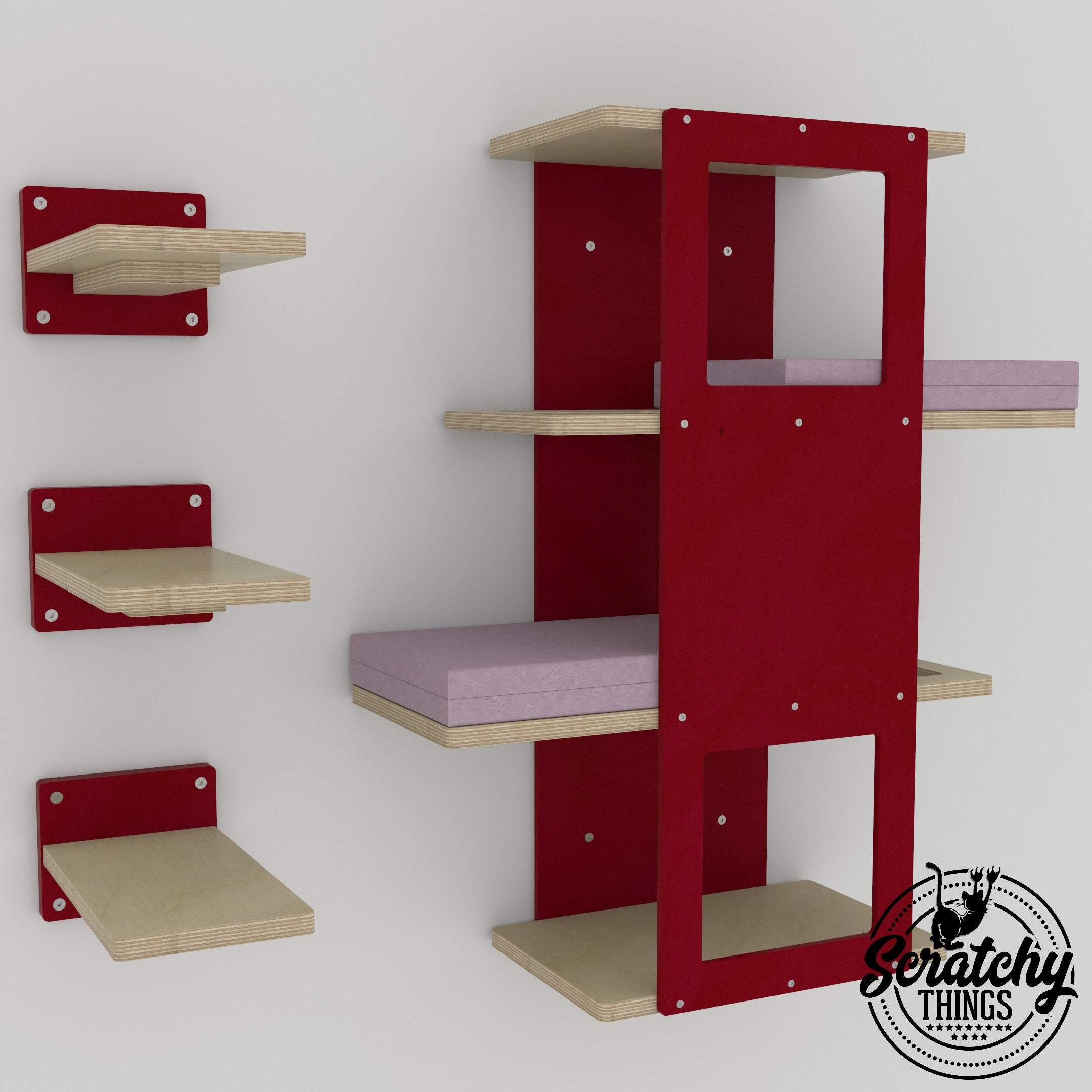 Cat Wall Shelf Step Bed Bundle - Wally Stacker Bundle - Scratchy Things Premium Pet Furniture