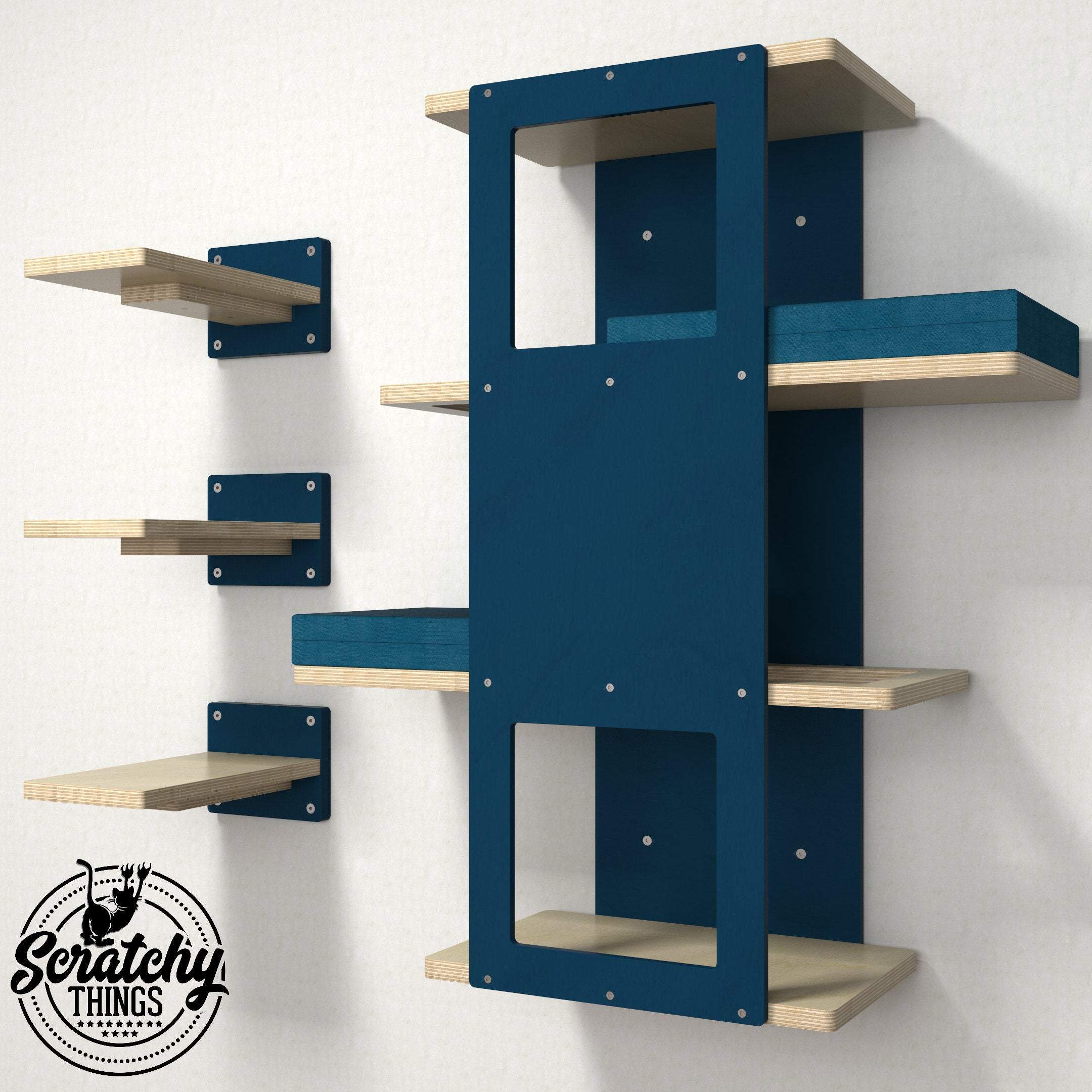 Cat Wall Shelf Step Bed Bundle - Wally Stacker Bundle - Scratchy Things Premium Pet Furniture