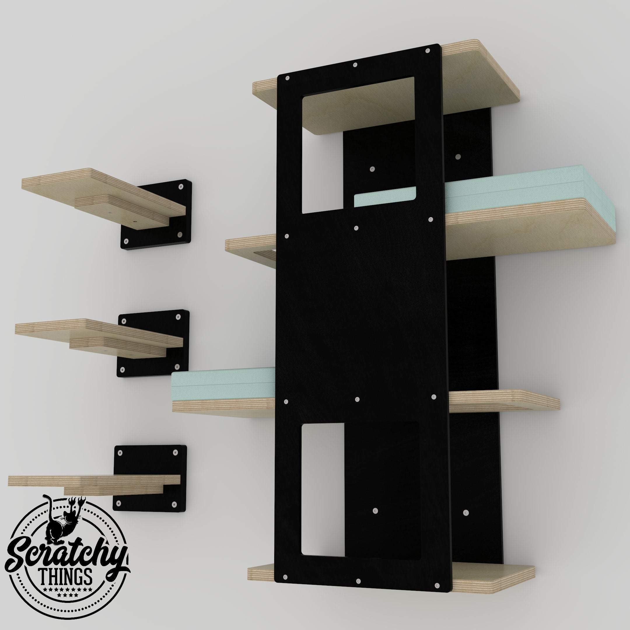Cat Wall Shelf Step Bed Bundle - Wally Stacker Bundle - Scratchy Things Premium Pet Furniture