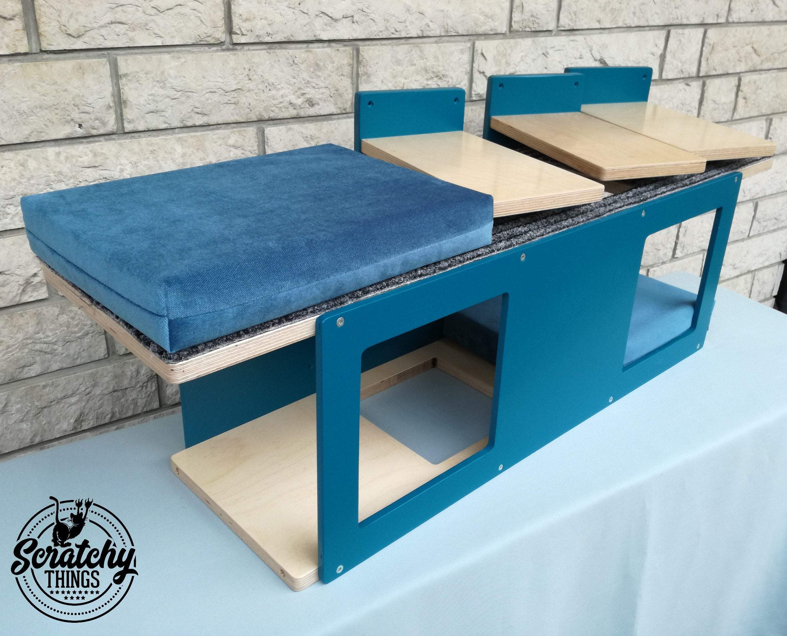 Cat Wall Shelf Step Bed Bundle - Wally Tunnel Bundle - Scratchy Things Premium Pet Furniture