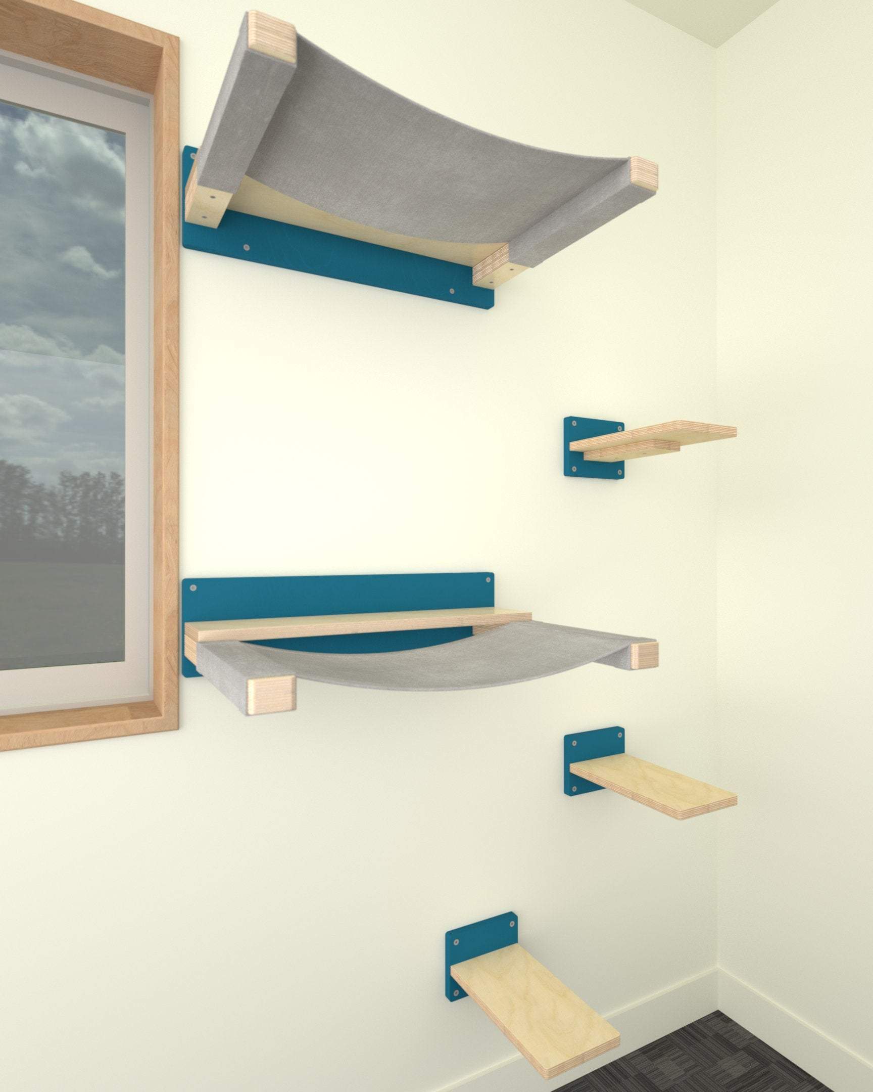 Cat Wall Shelf Step Bed Hammock Bundle - Wally Snooze Bundle - Scratchy Things Premium Pet Furniture