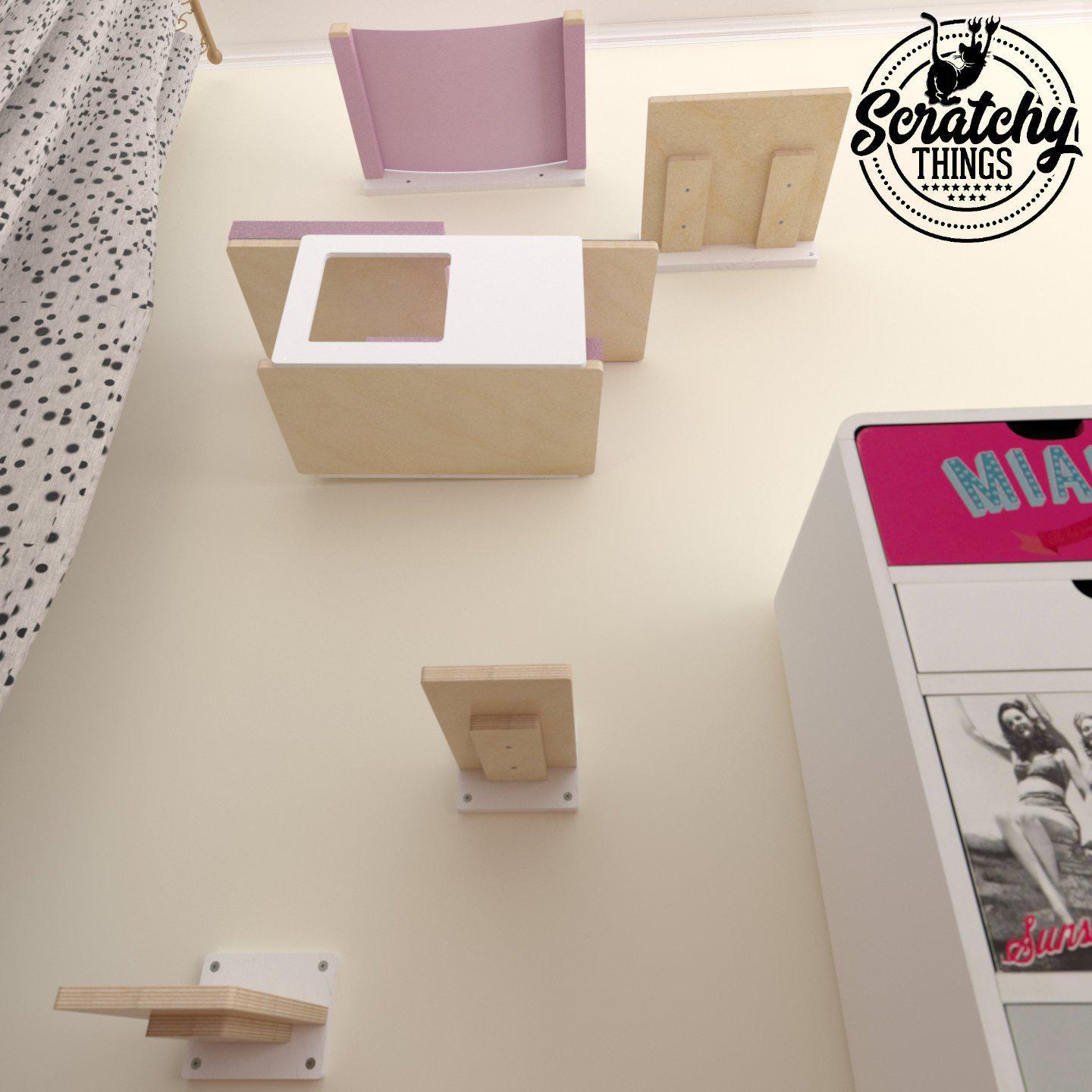 Cat Wall Shelf Step Bed Hammock Bundle - Space Saver Bundle - Scratchy Things Premium Pet Furniture