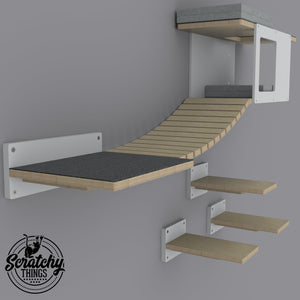 Cat Wall Shelf Step Bridge Bed Bundle - Wally Play Bundle Mini - Scratchy Things Premium Pet Furniture