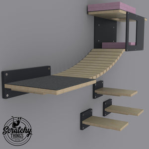 Cat Wall Shelf Step Bridge Bed Bundle - Wally Play Bundle Mini - Scratchy Things Premium Pet Furniture