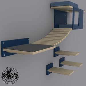Cat Wall Shelf Step Bridge Bed Bundle - Wally Play Bundle Mini - Scratchy Things Premium Pet Furniture