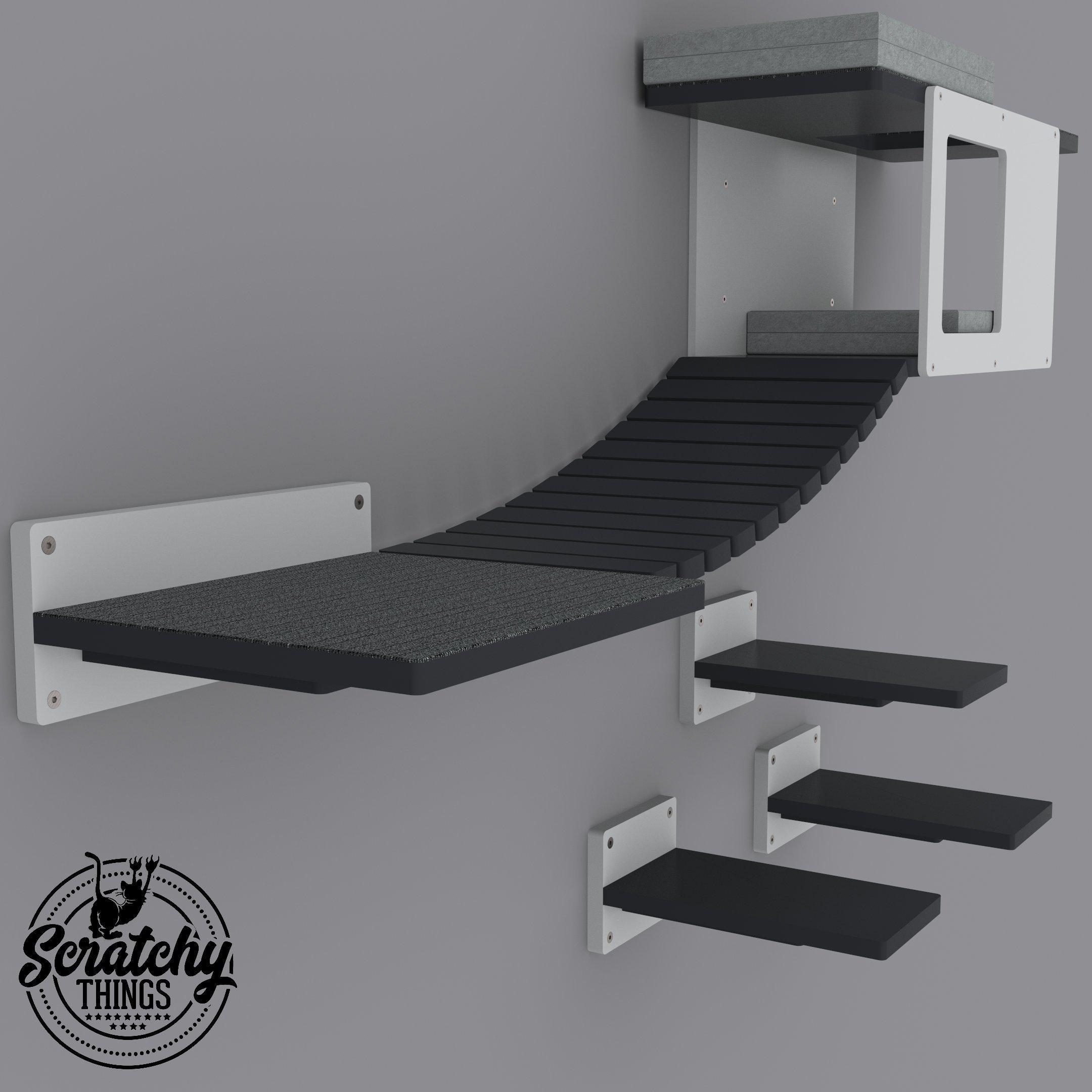 Cat Wall Shelf Step Bridge Bed Bundle - Wally Play Bundle Mini - Scratchy Things Premium Pet Furniture