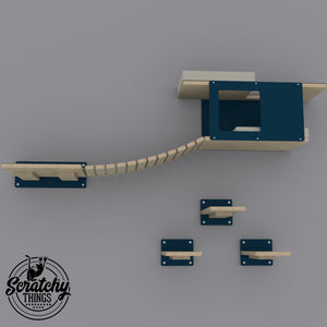 Cat Wall Shelf Step Bridge Bed Bundle - Wally Play Bundle Mini - Scratchy Things Premium Pet Furniture