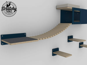 Cat Wall Shelf Step Bridge Bed Bundle - Wally Play Bundle - Scratchy Things Premium Pet Furniture