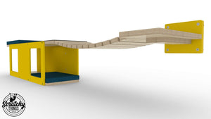 Cat Wall Shelf Step Bridge Bed Bundle - Wally Tunnel Bridge Bundle - Scratchy Things Premium Pet Furniture
