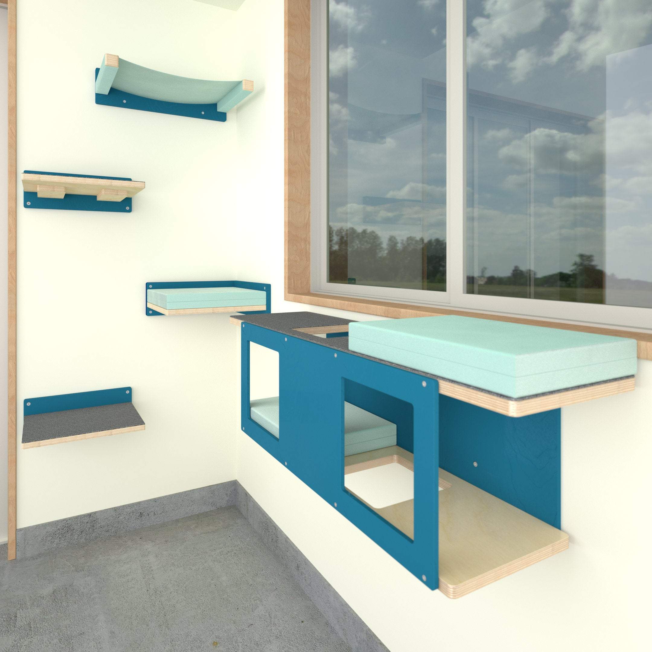 Cat Wall Shelf Step Bridge Bed Hammock Bundle - Window Corner Bundle - Scratchy Things Premium Pet Furniture