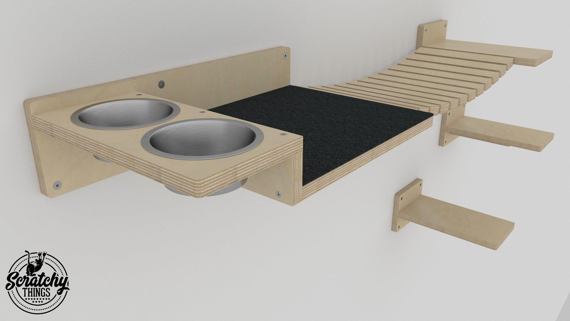 Cat Wall Shelf Step Bridge Feeder Bundle - Wally Starter Bundle - Scratchy Things Premium Pet Furniture