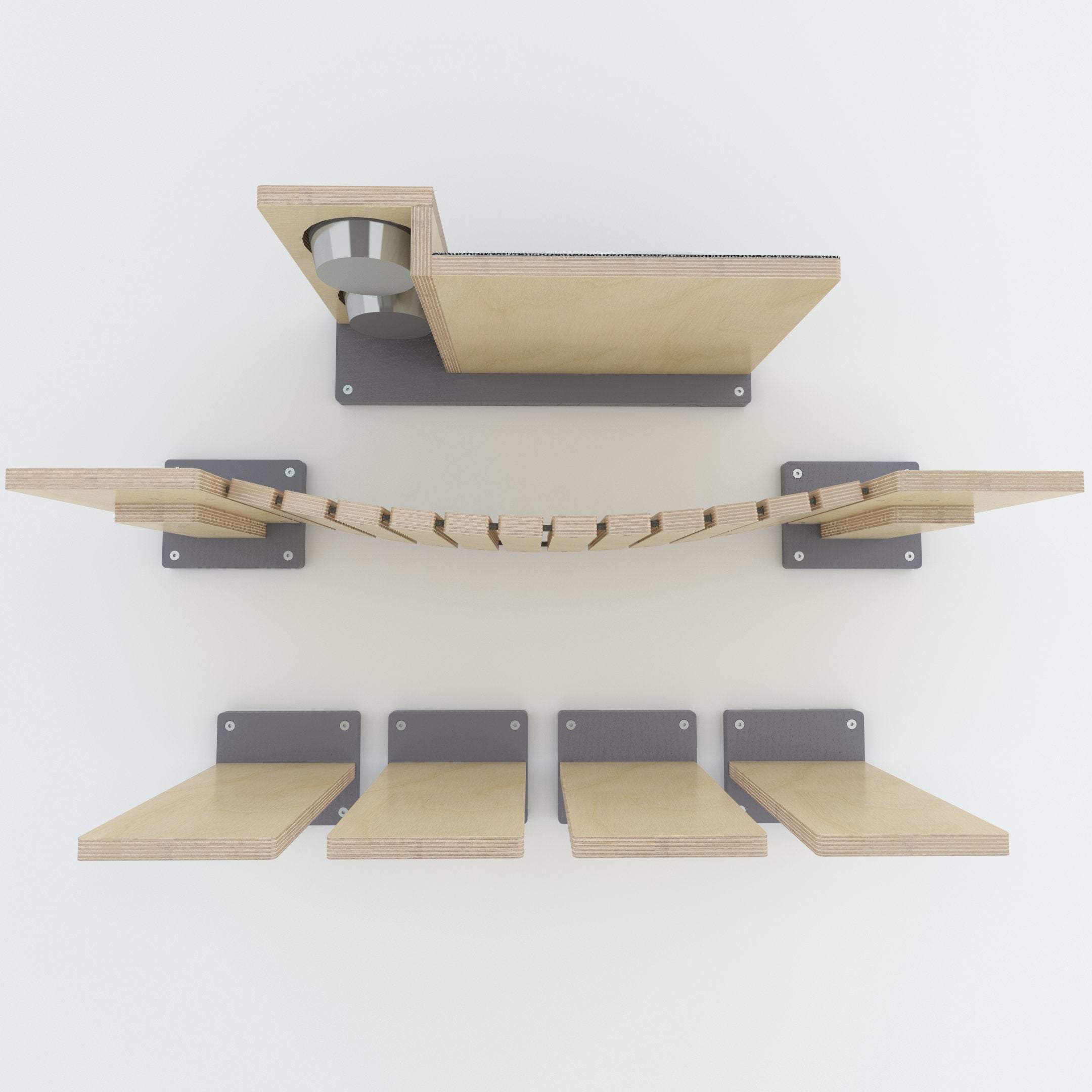 Cat Wall Shelf Step Bridge Feeder Bundle - Wally Starter Sixpack Bundle - Scratchy Things Premium Pet Furniture