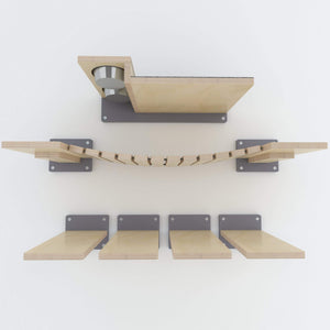 Cat Wall Shelf Step Bridge Feeder Bundle - Wally Starter Sixpack Bundle - Scratchy Things Premium Pet Furniture