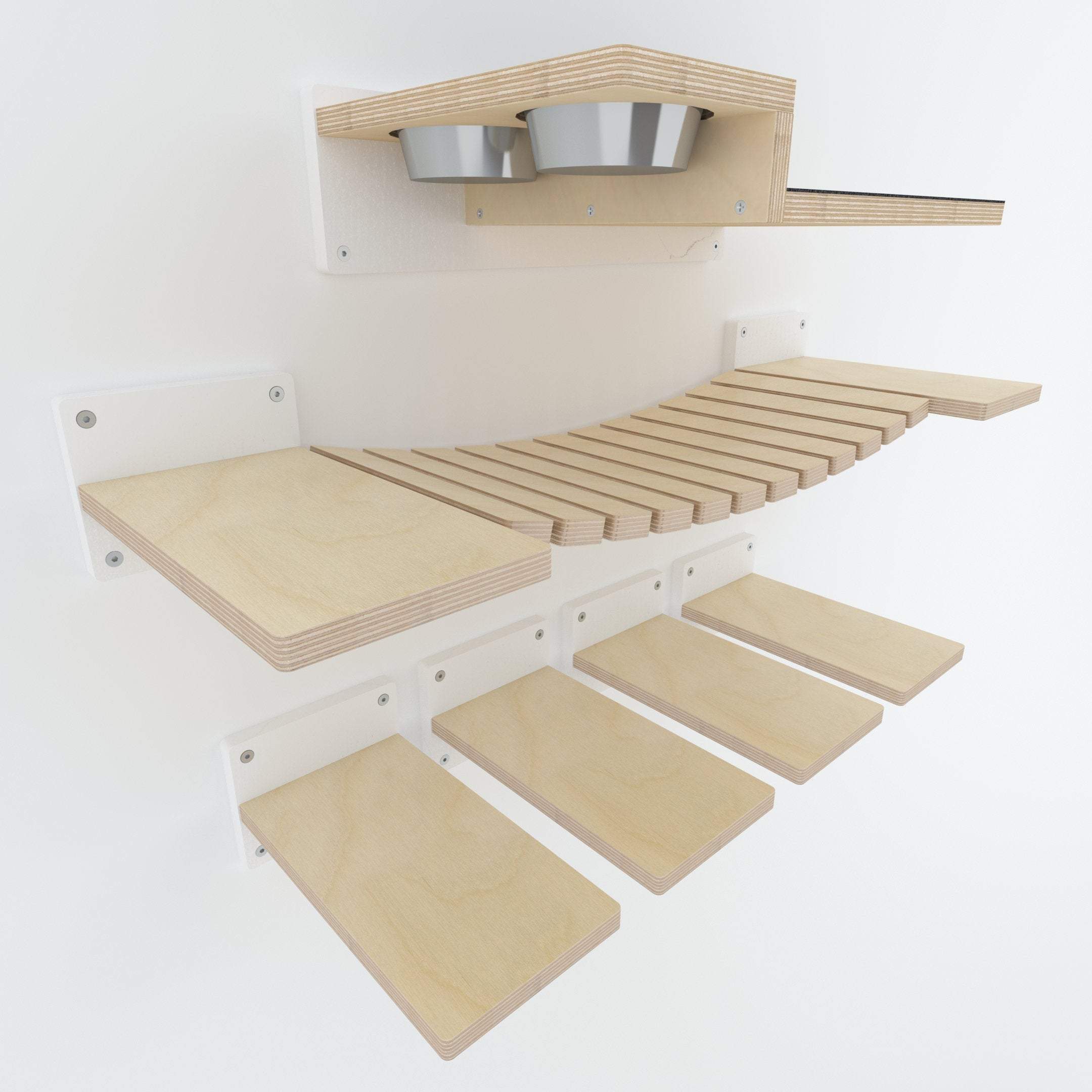 Cat Wall Shelf Step Bridge Feeder Bundle - Wally Starter Sixpack Bundle - Scratchy Things Premium Pet Furniture